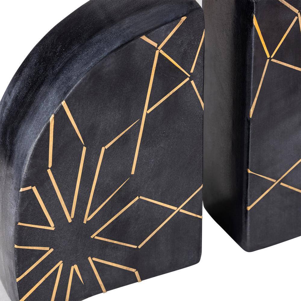 Enchant Black Marble Bookends with Gold Inlay, Set of 2