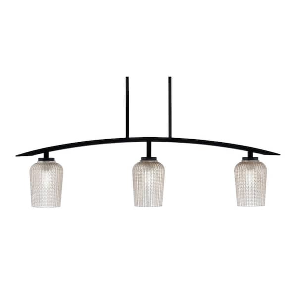 Unbranded Siena 41 in. 3-Light Matte Black Chandelier with 5 in. Silver Textured Glass Shades No Bulbs Included