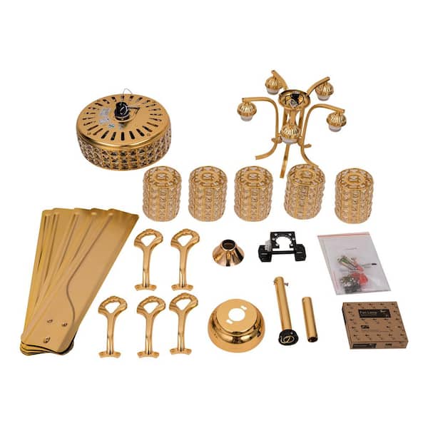 OUKANING 52 in. Indoor Gold Luxury Crystal 3-Speed Ceiling Fan