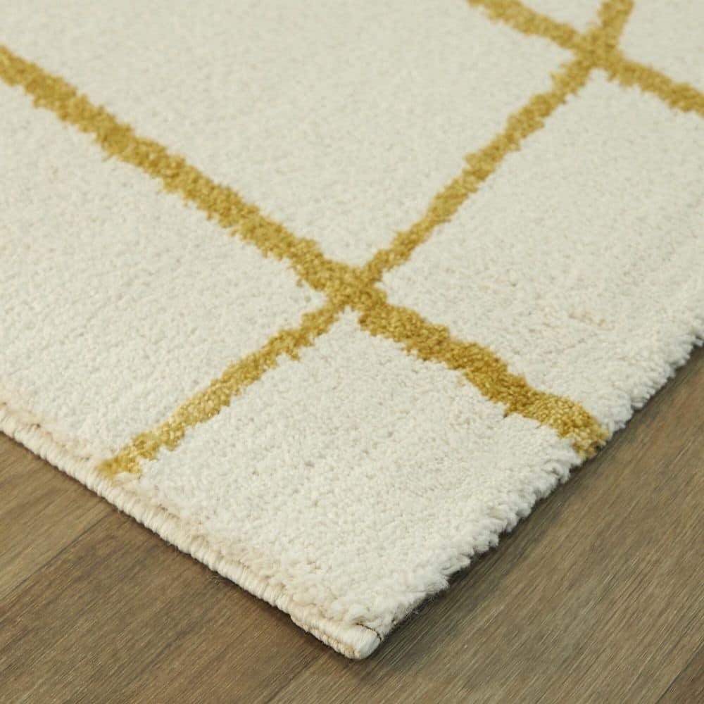 Mustard and Ivory Abstract Rectangular Synthetic Area Rug 6'7" x 9'