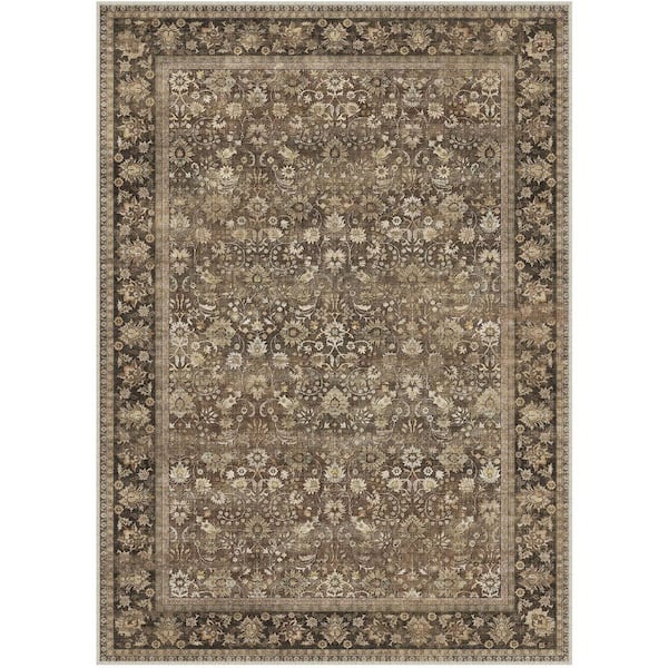 Thorn Garden Brown 8 ft. x 10 ft. Distressed Vintage Floral Area Rug