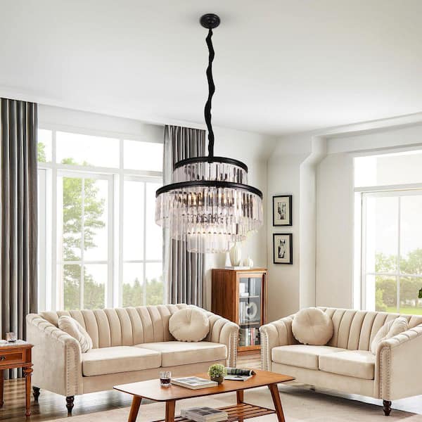 raccroc Modern 14-Light Black 4-Tier Chandelier Circle Tiered