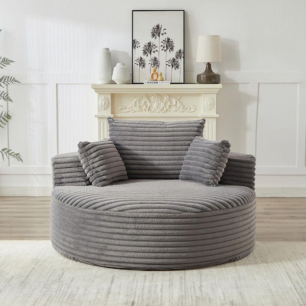 55 in. Wide Rounded Arm Corduroy Round Single Sofa in Grey with Pillows GZS-0812G