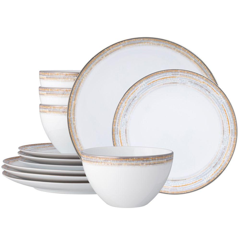 Raylan 12-Piece White Porcelain Dinnerware Set, Service for 4
