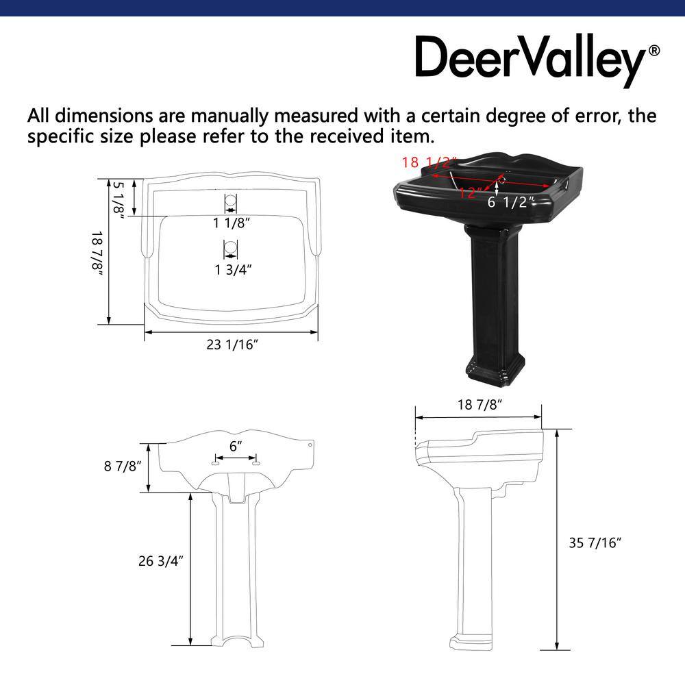Black Ceramic Single Hole Pedestal Bathroom Sink