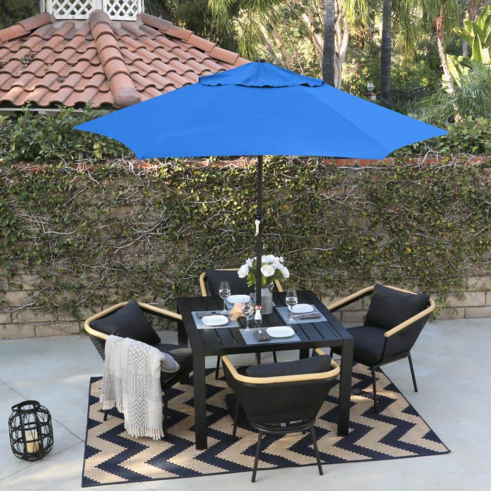 Astella 9' Pacific Blue Steel Market Umbrella with Push Tilt