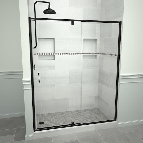 Tile Redi Swing 5100 72 in. W x 72 in. H Framed Pivot Shower Door in Matte Black with Handle and Clear Glass