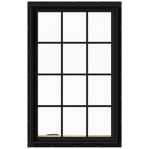 30 in. x 48 in. W-2500 Series Black Painted Clad Wood Left-Handed Casement Window with Colonial Grids/Grilles