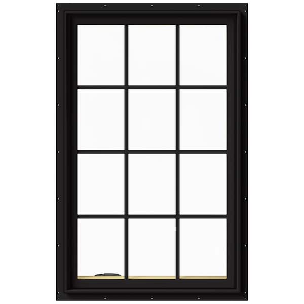 JELD-WEN 30 in. x 48 in. W-2500 Series Black Painted Clad Wood Left-Handed Casement Window with Colonial Grids/Grilles