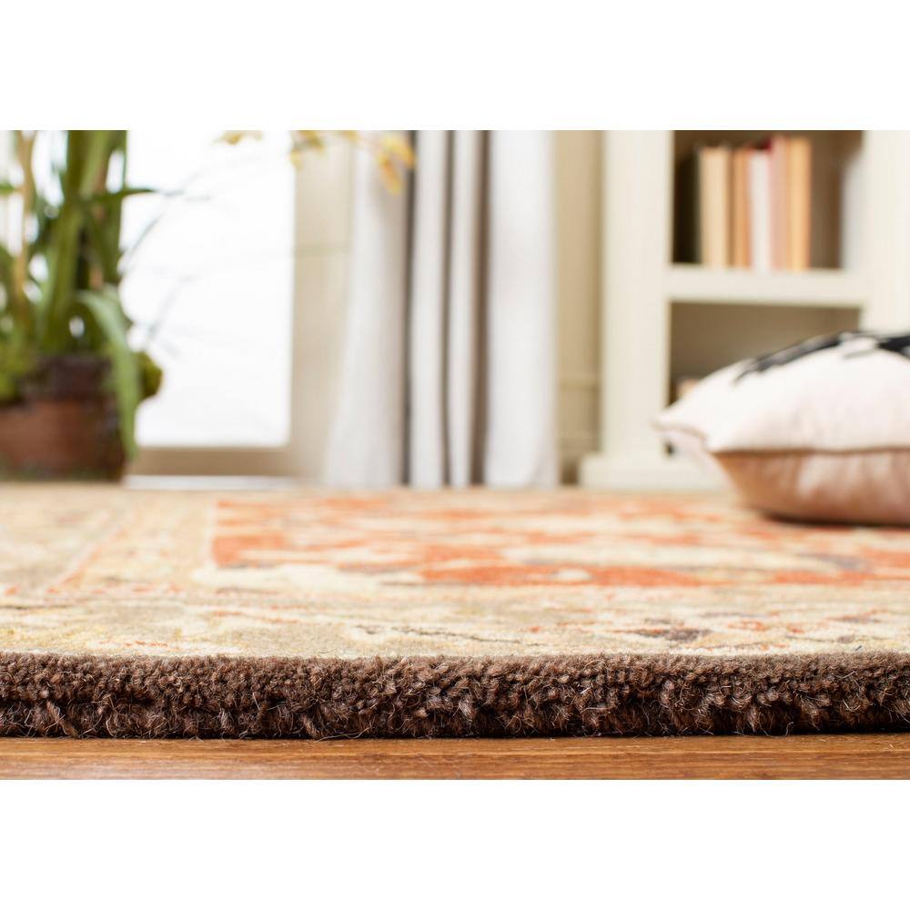 Handmade Rust and Green Floral Wool Runner Rug