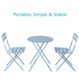 Blue 3-Piece Metal Outdoor Bistro Set, Outdoor bar Table and Chairs Set