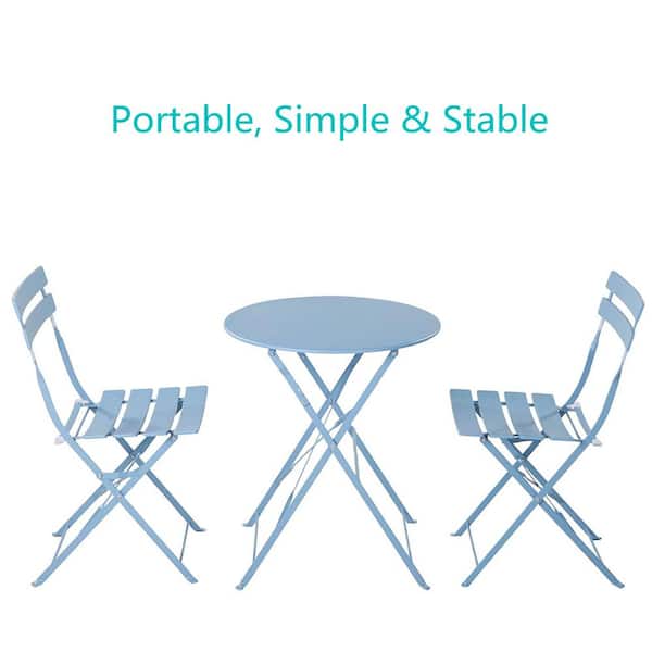 Sudzendf Blue 3-Piece Metal Outdoor Bistro Set, Outdoor bar Table and Chairs Set