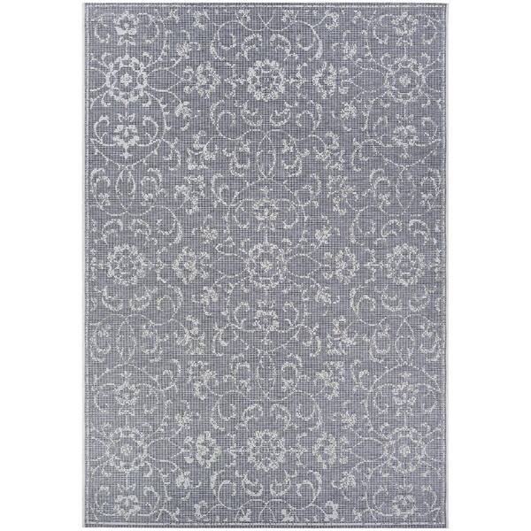 Couristan Monte Carlo Summer Vines Dark Grey-Ivory 5 ft. 10 in. x 9 ft. 2 in. Indoor/Outdoor Area Rug