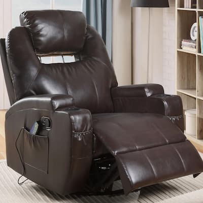 Waterlily Brown Leatherette Rocker Recliner with Swivel (Motion)