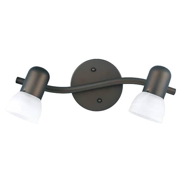 CANARM Jasper 15 in. 2-Light Oil Rubbed Bronze Track Lighting Fixture with Alabaster Glass Shades
