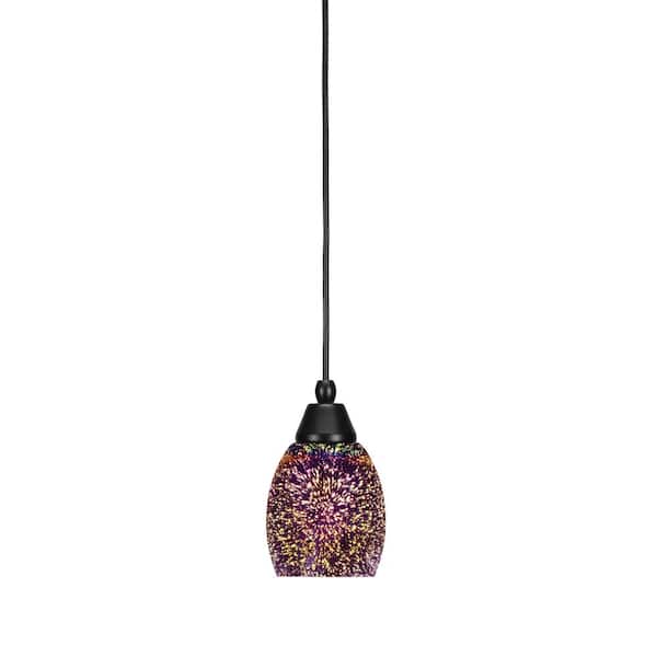 Unbranded Bryson 100-Watt 1-Light Black Shaded Pendant Light Mini Pendant with 5" Silver Fire Glass Shade, No bulb included