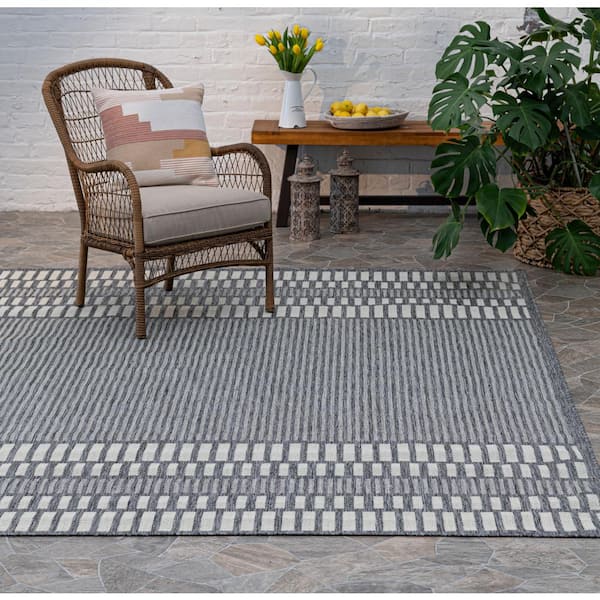 Gray Stripe Gray/Ivory 8 ft. x 10 ft. Indoor/Outdoor Area Rug