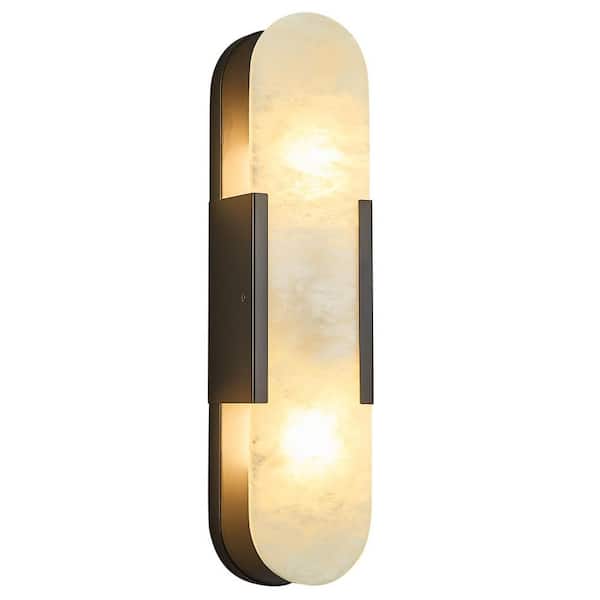 Home Light 19.7 in 1 Light Black Modern LED Wall Sconce With Marble Shade, 2Pack