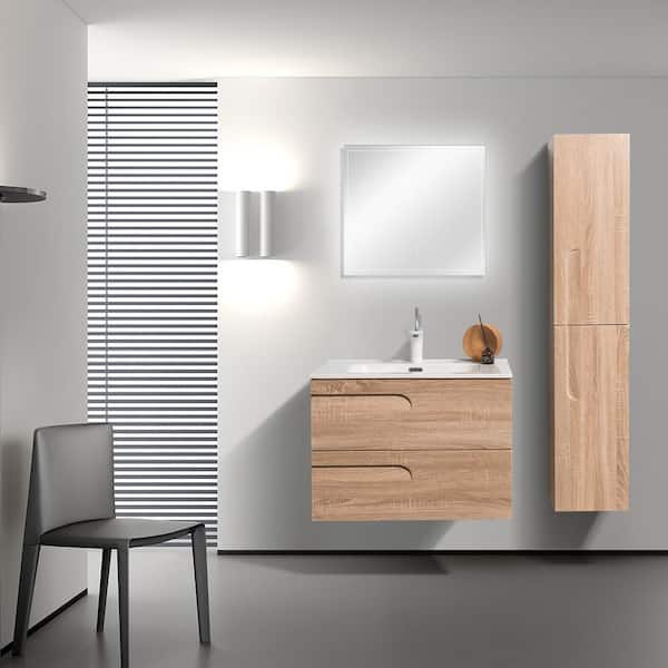 Eviva Joy 28 in. Single Sink Floating Maple Bath Vanity with White Porcelain Top (Assembled)