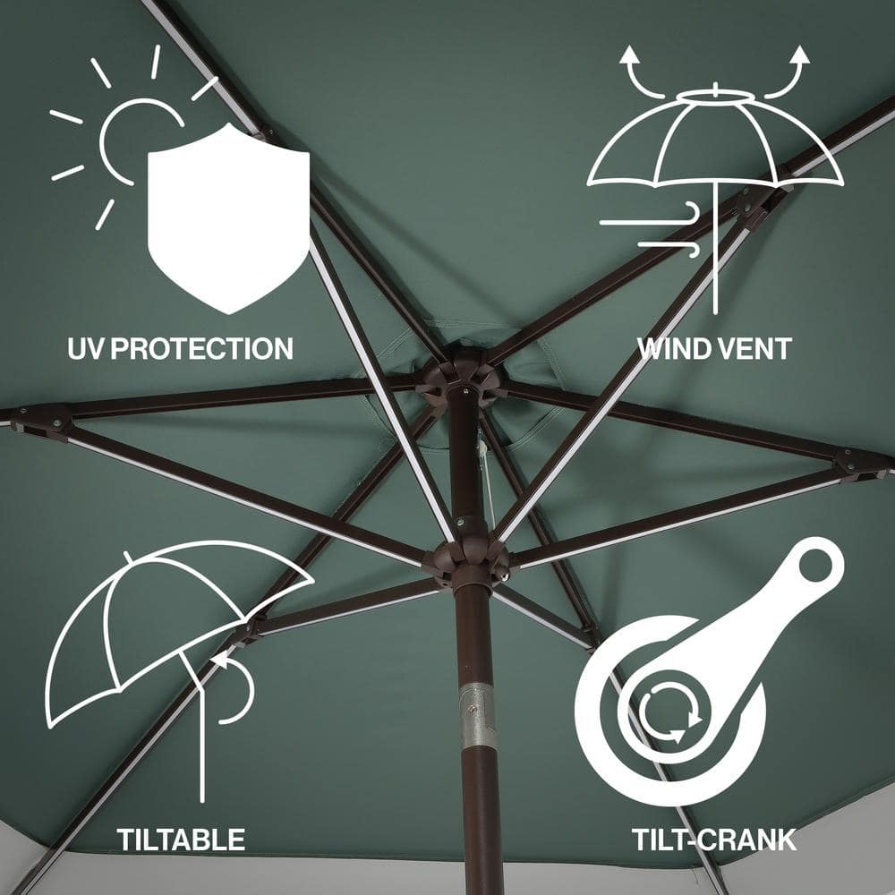 Spencer 9 ft. Green and White Aluminum Coastal Patio Umbrella with LED Lights