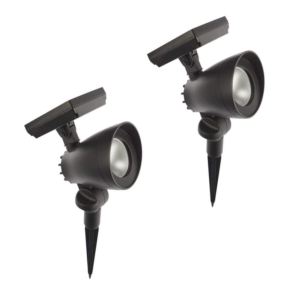 Hampton Bay 55 Lumens Black LED Outdoor Solar Spotlight with Adjustable Head (2-Pack)