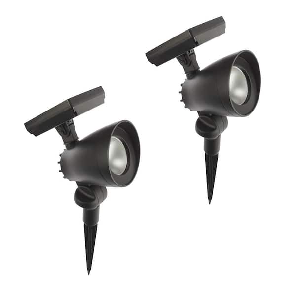 55 Lumens Black LED Outdoor Solar Spotlight with Adjustable Head (2-Pack)