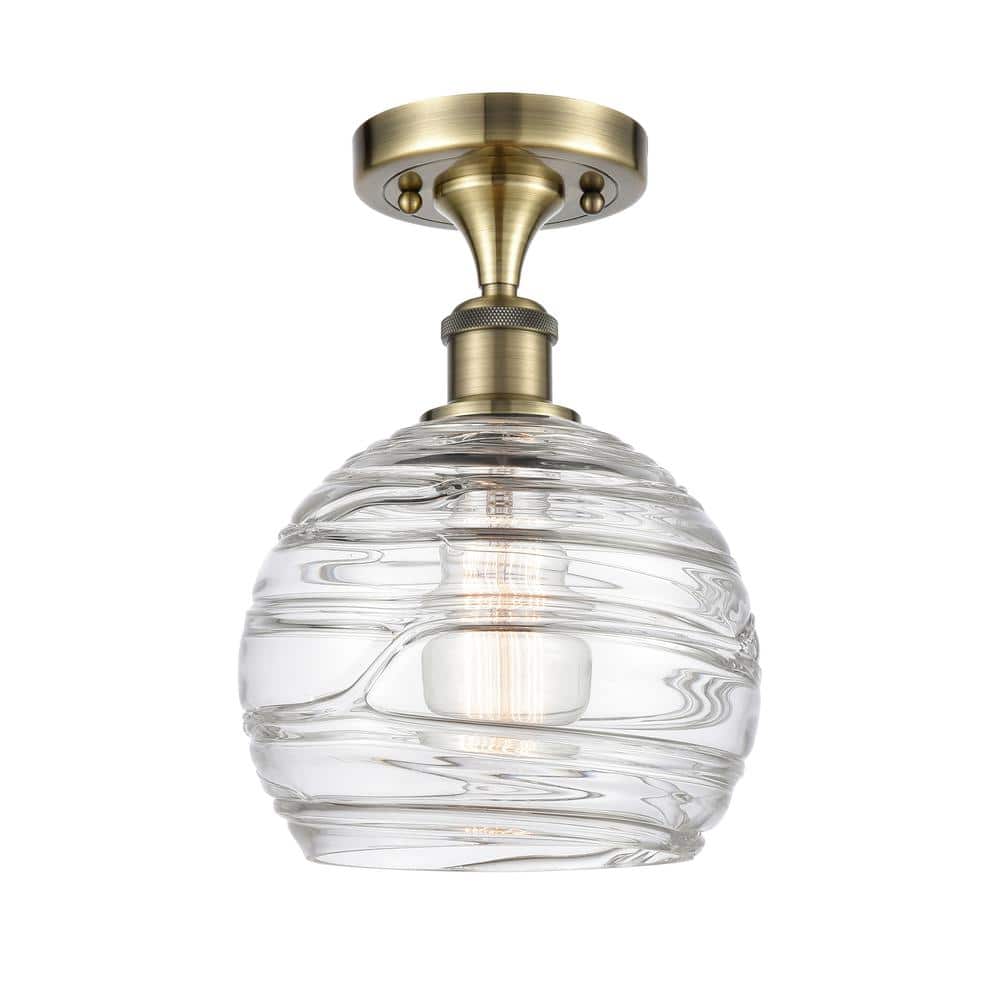 Athens Deco Swirl 8 in. 1-Light Antique Brass Semi-Flush Mount with Clear Deco Swirl Glass Shade price history on PriceWatchPro