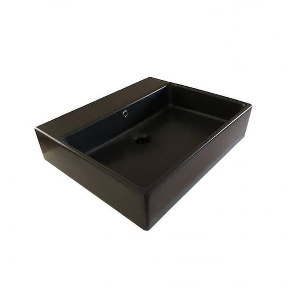 WS Bath Collections Simple Wall Mount/Vessel Bathroom Sink in Matte Black Without Faucet Hole