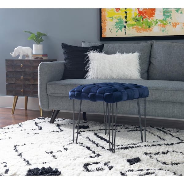 Grace 18 in. H Navy Blue Backless Metal Frame Fabric Square Accent Ottoman