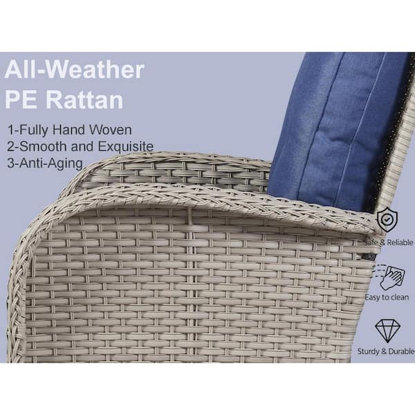 Gymojoy Carlos Grey 3-Piece Wicker Patio Conversation Set with