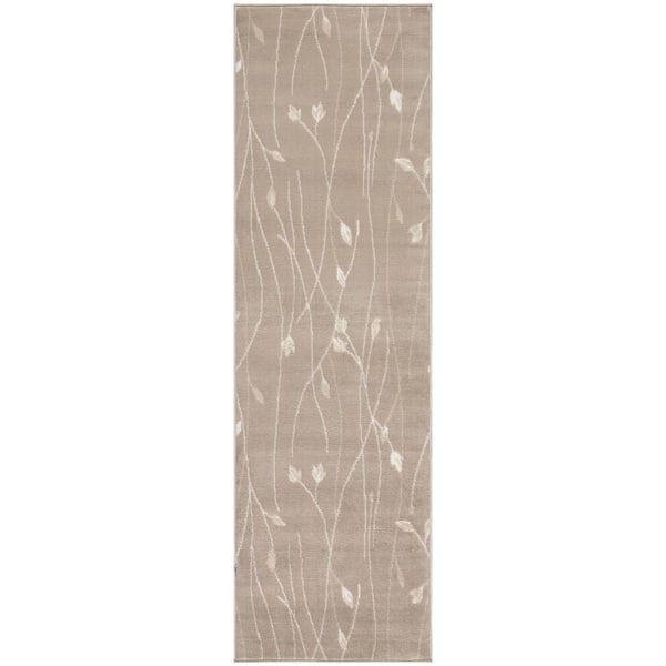 Nourison Grafix Beige 2 ft. x 8 ft. Floral Contemporary Runner Area Rug