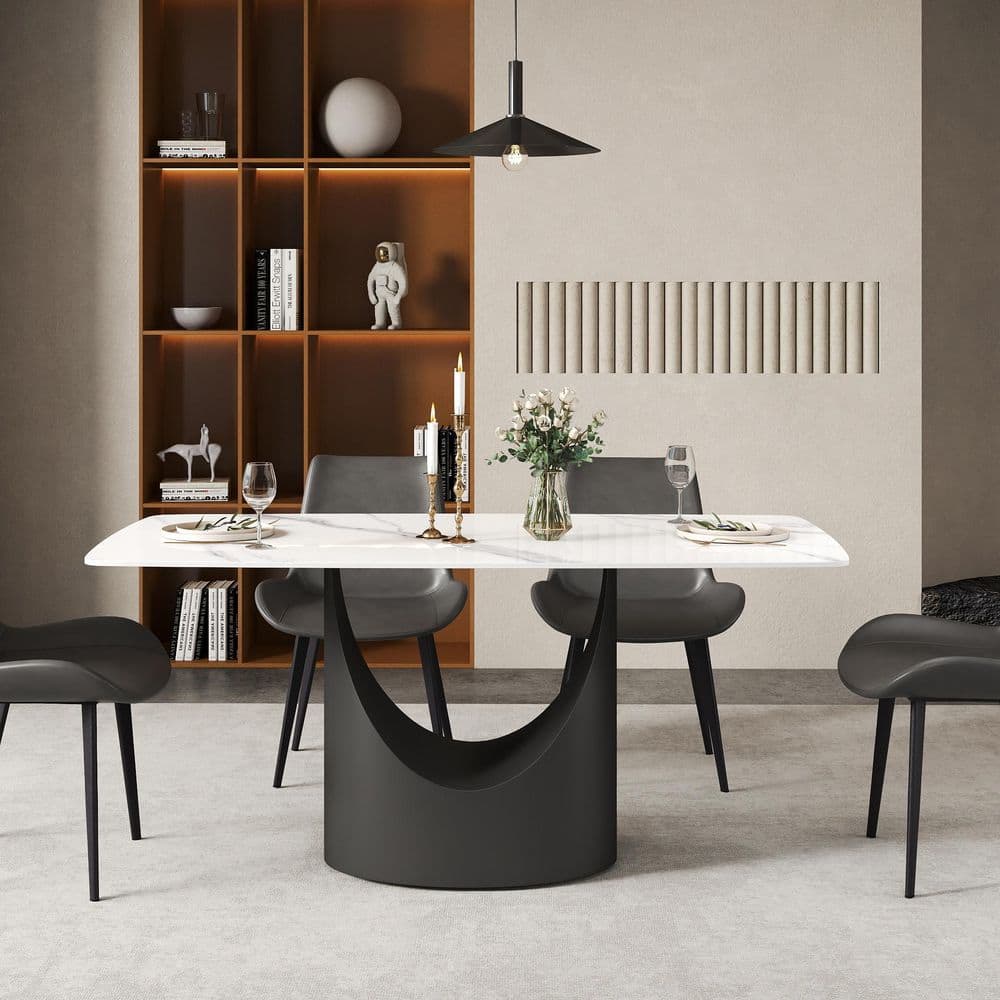 White Rectangular Sintered Stone 62.99 in. W Pedestal Dining Table Seats-6 price history on PriceWatchPro