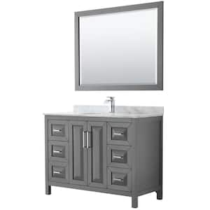 Daria 48 in. Single Bathroom Vanity in Dark Gray with Marble Vanity Top in Carrara White and 46 in. Mirror