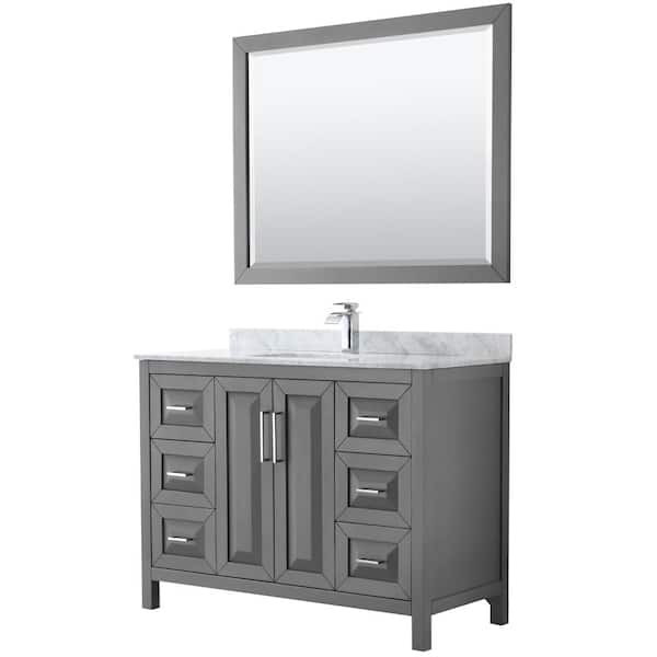 Wyndham Collection Daria 48 in. Single Bathroom Vanity in Dark Gray with Marble Vanity Top in Carrara White and 46 in. Mirror