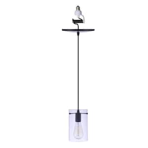 WHP 1-Light Recessed Light Conversion Kit Matte Black Shaded Pendant Light with Minimalist Cylinder Clear Glass Shade