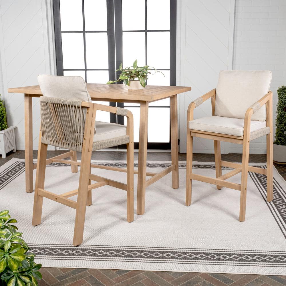 Porto 2-Person Beige and Light Teak Acacia Wood Bar Set