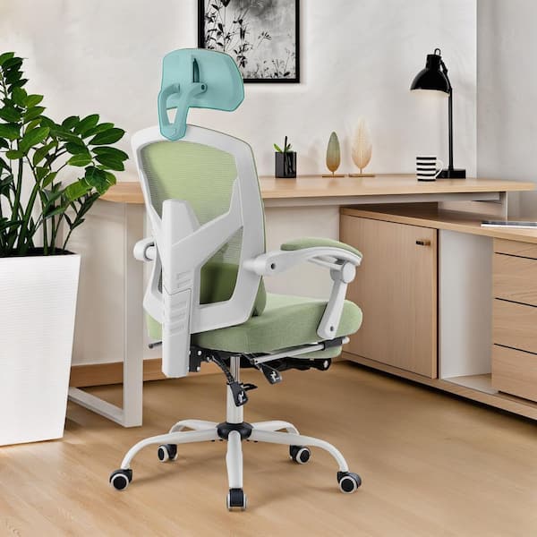 WONDER COMFORT Ergonomic High-Back Mesh Reclining Home Office Desk Chair with Footrest & Lumbar Support in Green with Comfy Arms