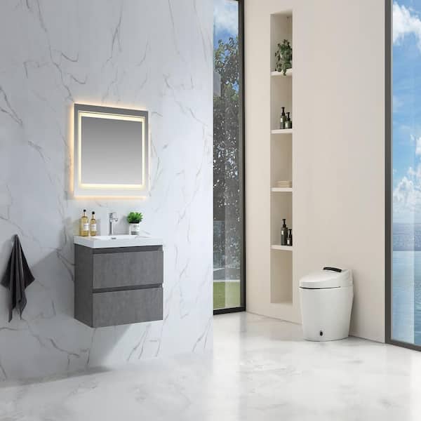30 in. x 19.5 in. D x 22 in. H Single Sink Float Wall Mount Bath Vanity in Grey with White Acrylic Top