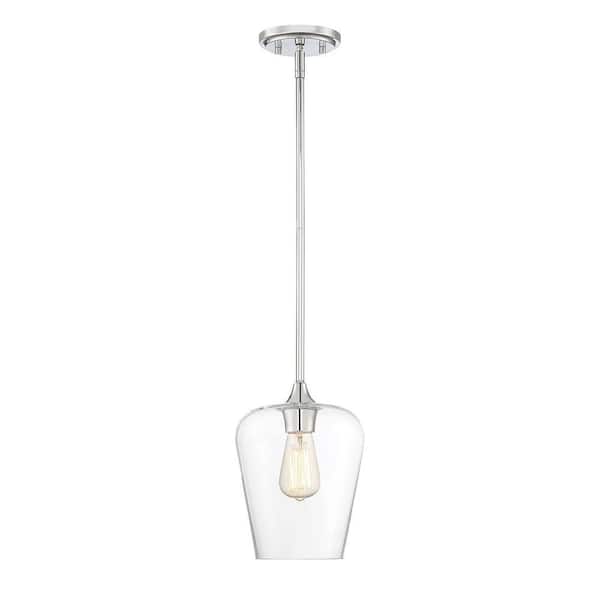 Savoy House Octave 8 in. W x 10.5 in. H 1-Light Polished Chrome Pendant Light with Clear Glass Shade
