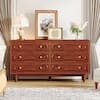 BYBLIGHT Walnut Brown 6-Drawer 55 in. Dresser, Double Dresser Wood Storage Organizer Chest of Drawers for Closet Living Room BB-RY0116GX