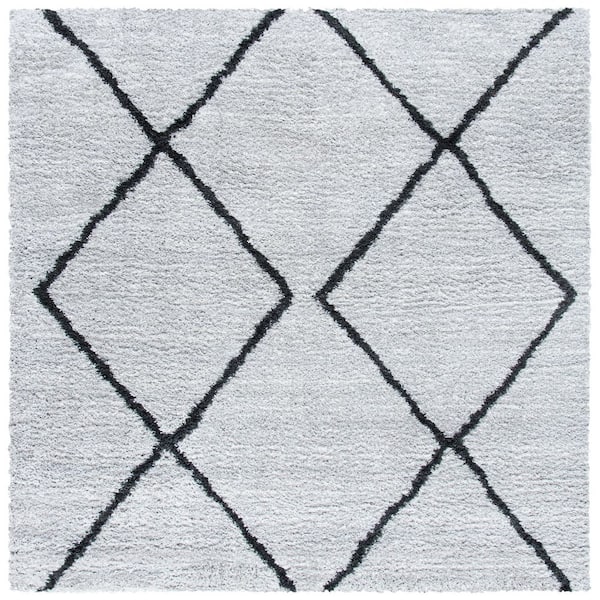 August Shag 7 ft. x 7 ft. Ivory/Gray Diamond Geometric Square Area Rug