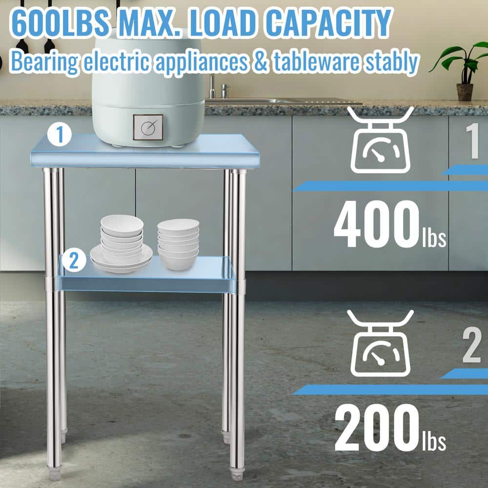 VEVOR 36" Stainless Steel Prep Table with Adjustable Undershelf
