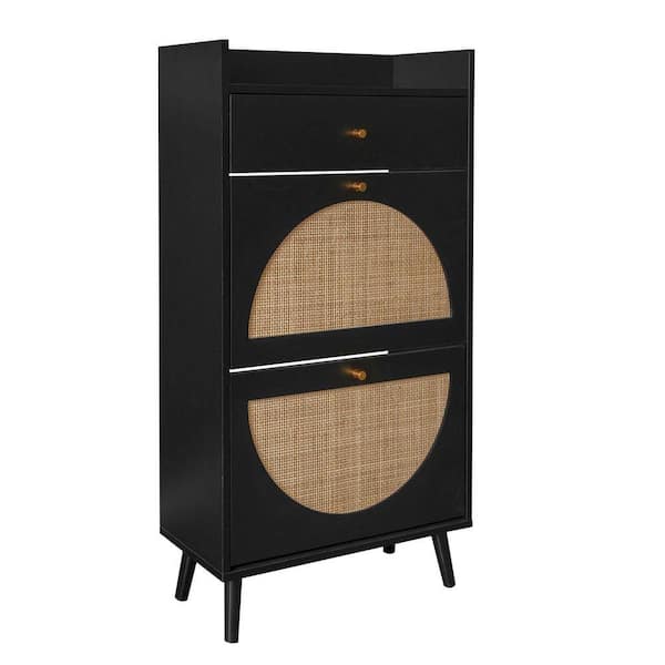 43.43 in. H x 23.7 in. W x 9.45 in. D Black Shoe Storage Cabinet with 1 Drawer and Double Layer