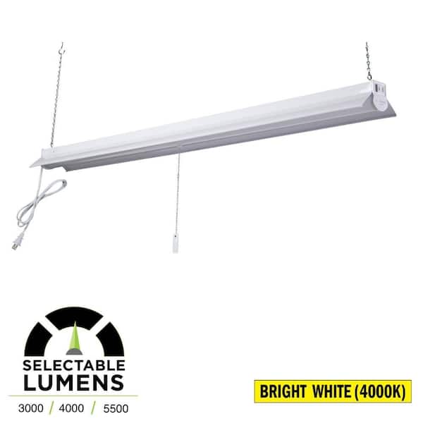 4 ft. Linkable Integrated LED White Plug-In Shop Light, Selectable 3000/4000/5500 Lumens, 4000K, Garage (1-Pack)