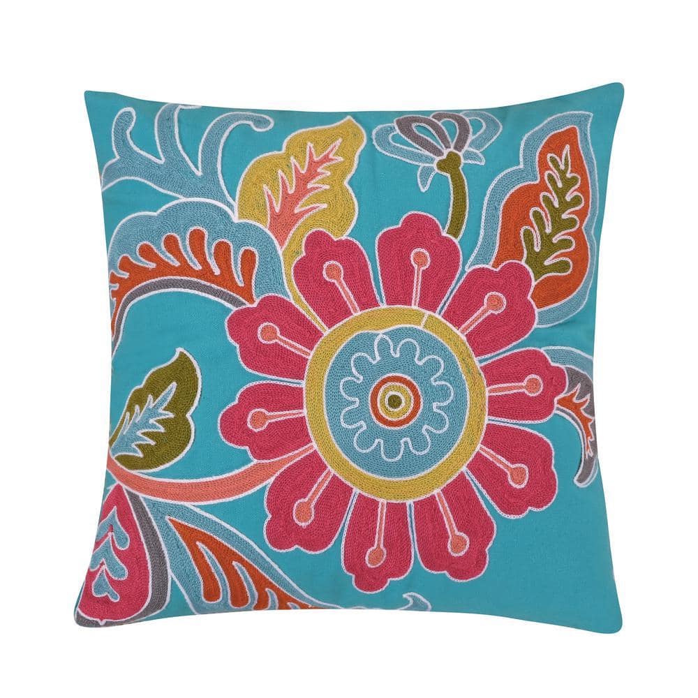 LEVTEX HOME Palisades Multicolor Floral Embroidered 18 In. x 18 In