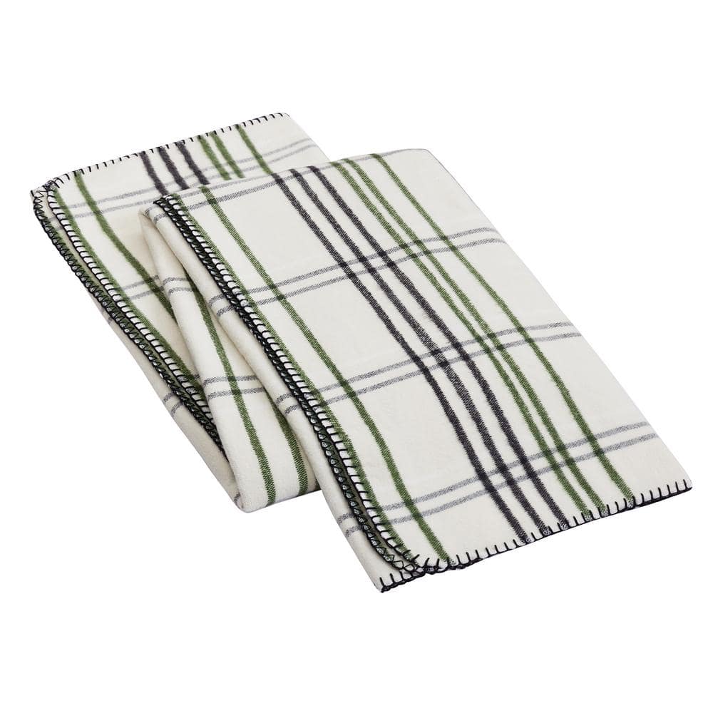 Cream and Gray Plaid Ultra Soft Wool Throw Blanket