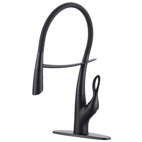 Magnetic Single-Handle Pull-Out Sprayer Kitchen Faucet with Deckplate and Water Supply Line Included in Matte Black
