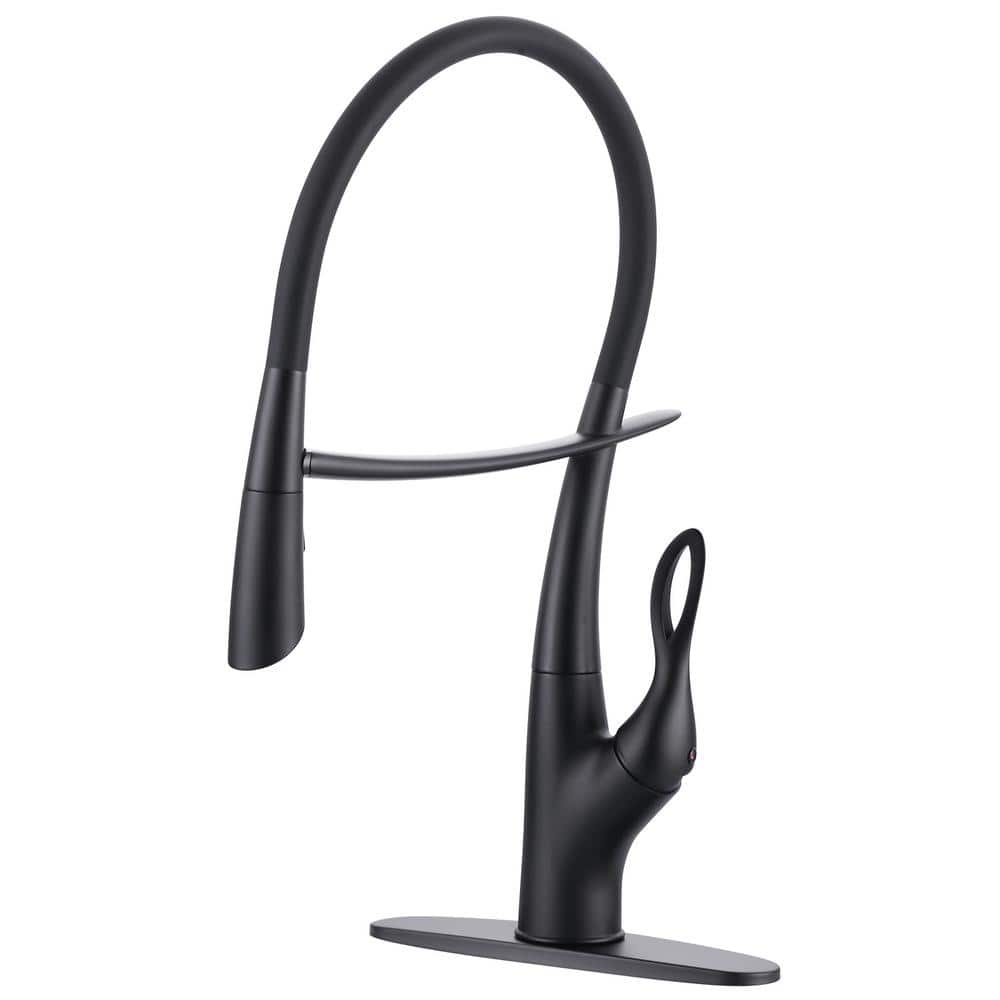 Matte Black Single-Handle Pull-Out Kitchen Faucet with Deckplate