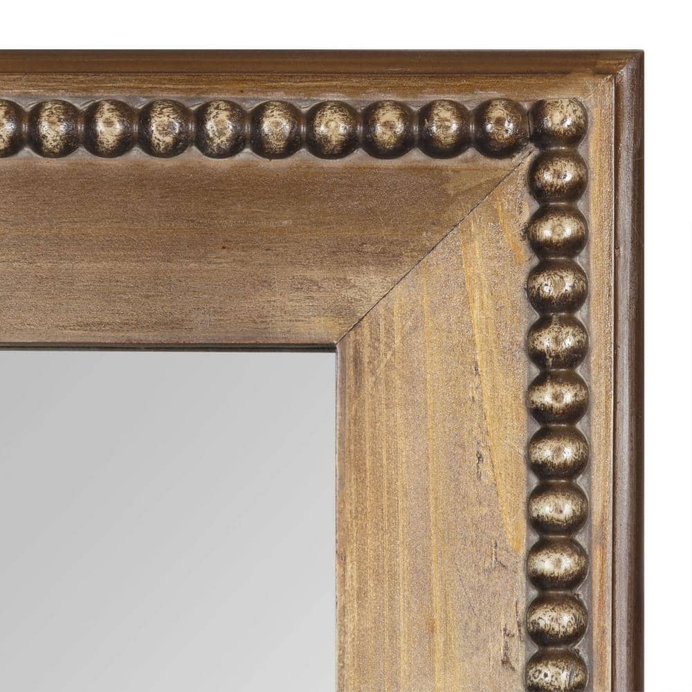 Rustic Brown Rectangular Wood Vanity Mirror with Beaded Edge