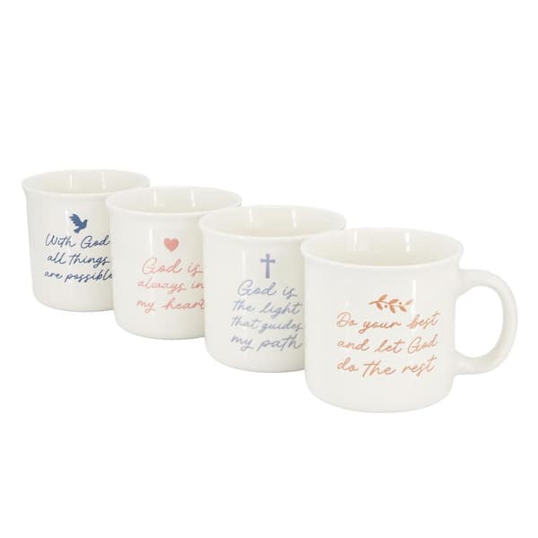 Daily Wisdom 4 Piece Assorted 21 Ounce Stoneware Mug Set in White